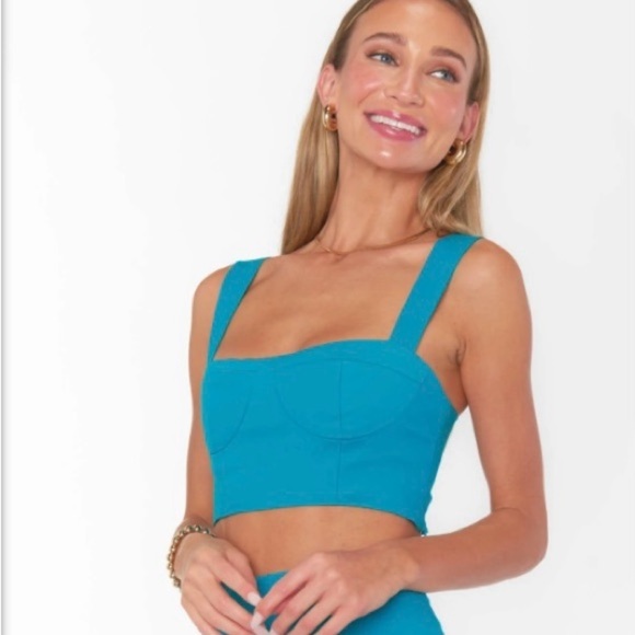 Show Me Your MuMu Tops - Show Me Your MuMu Sally Crop Top Bustier in Teal Size Medium